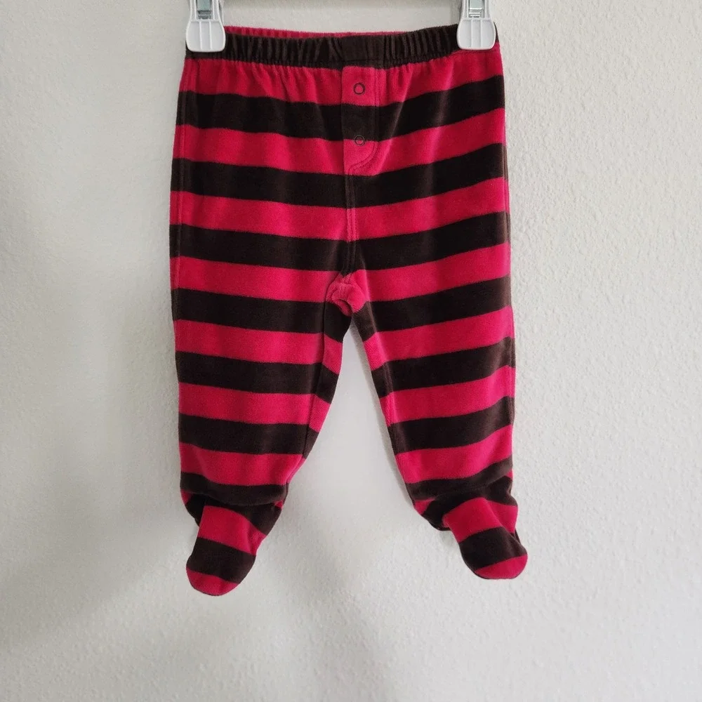 Baby Gap Pink Brown Striped Fleece Footed‎ Pajamas Newborn 3-6 Months